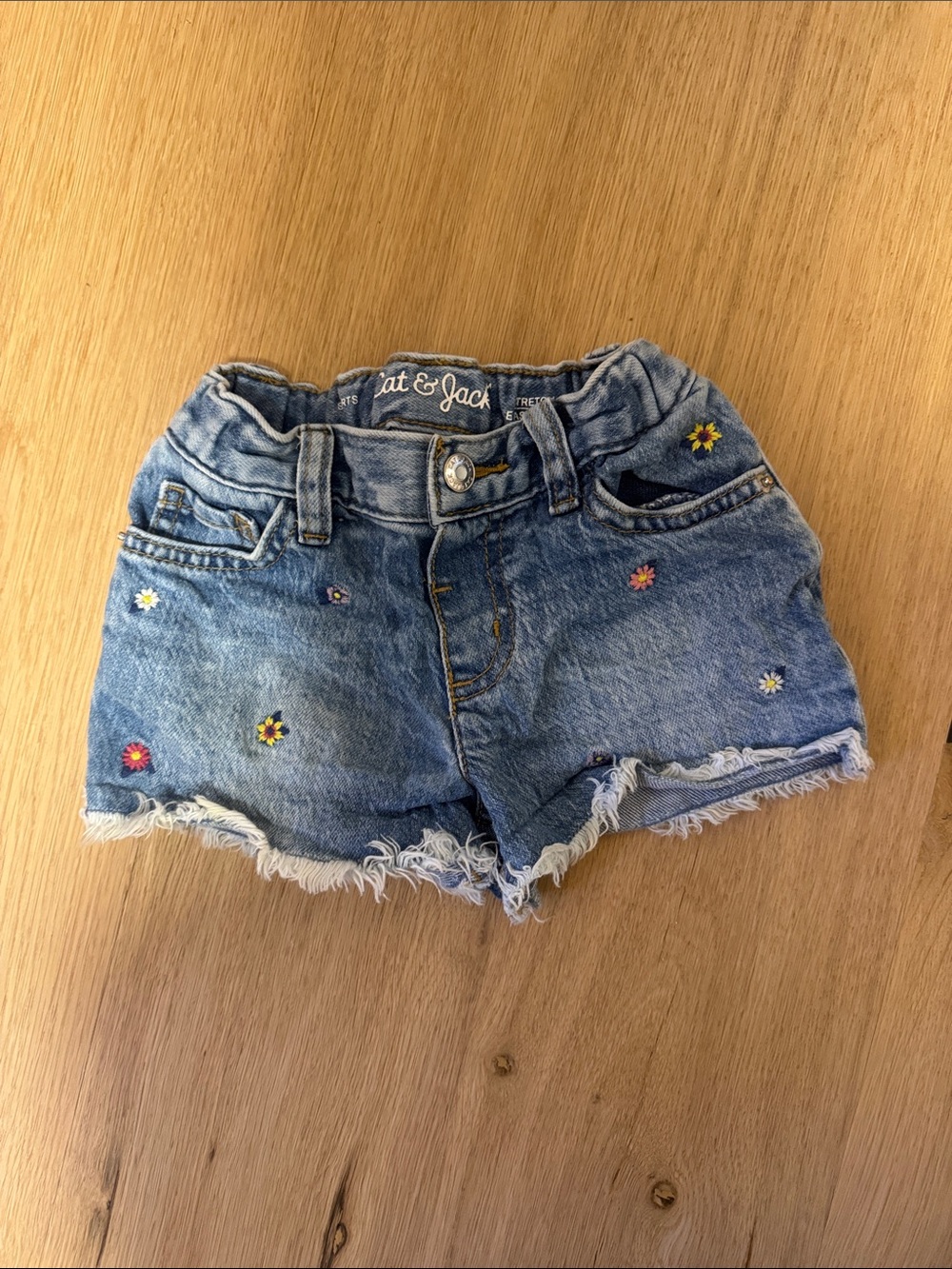 Cat & Jack Blue Denim Shorts with Multicolor Daisy Embroidery